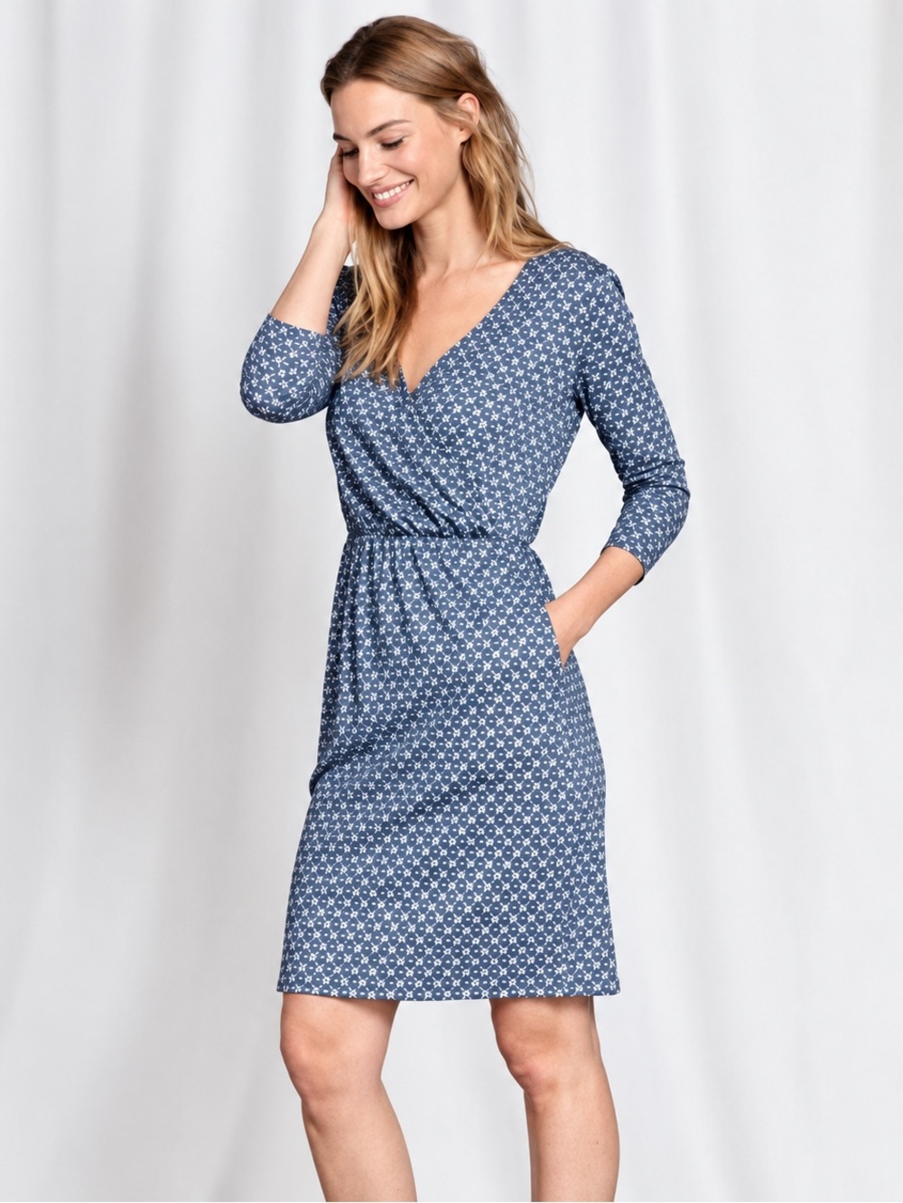 Boden Cressida Faux Wrap Jersey 3/4 Sleeve Dress Sz 16